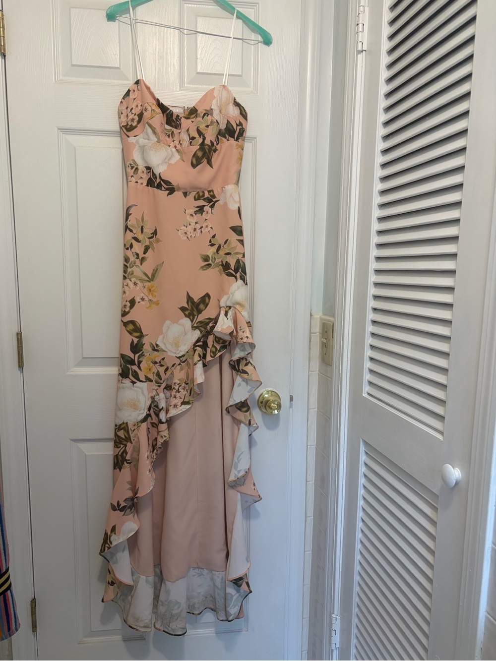 Amanda Uprichard Blush Floral High-Low Ruffle Slip Dress